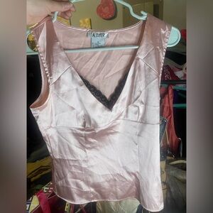 A. Byer Blush Satin Chemise with Lace Trim